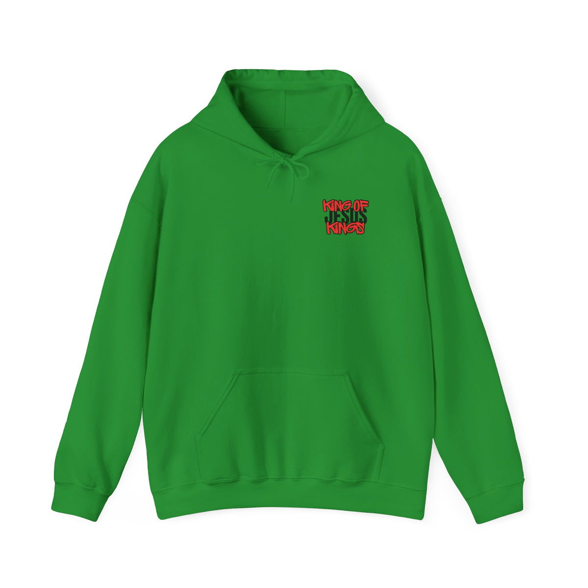 Bright green hoodie with front logo graphic and drawstring hood