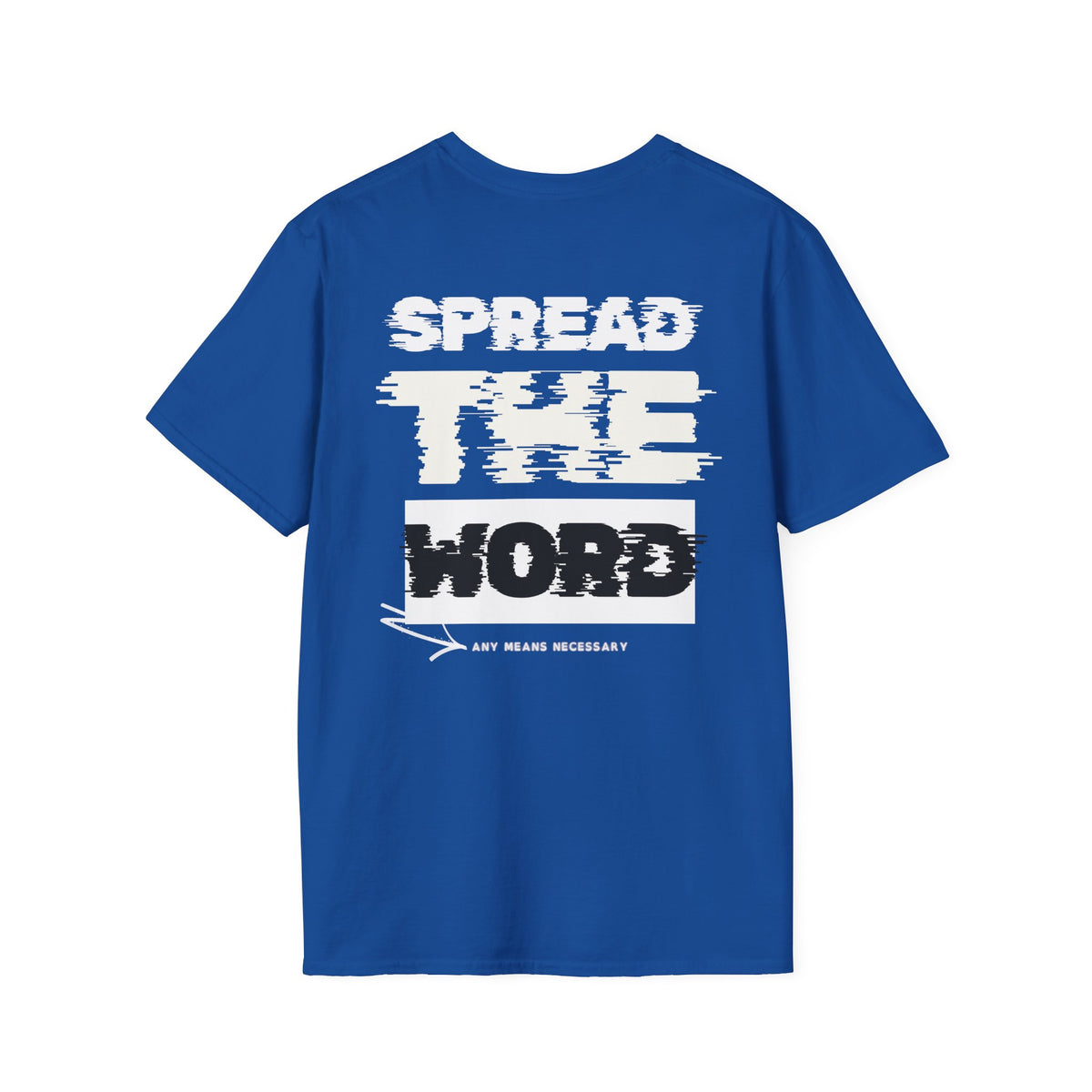 Royal blue T-shirt with large distressed "WORLD" graphic on the front