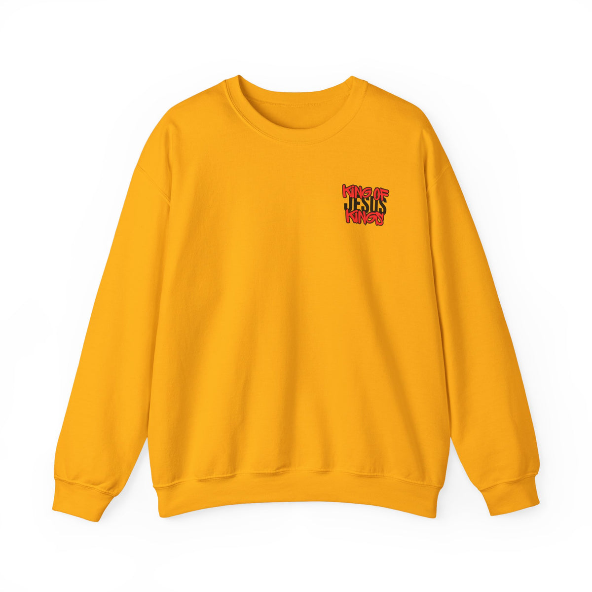 Yellow crewneck sweatshirt with small front graphic logo
