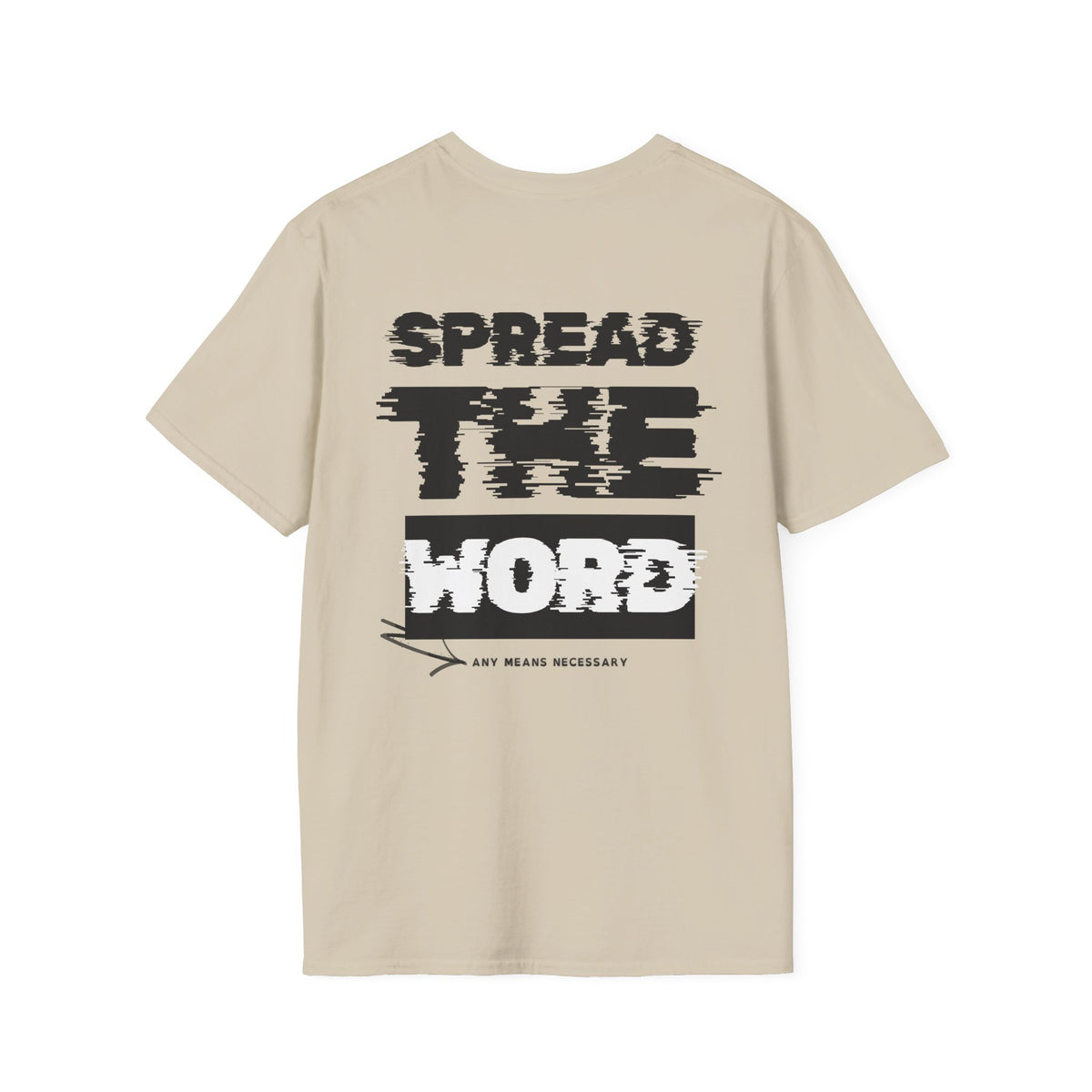 Beige T-shirt with large SPREAD THE WORD graphic print