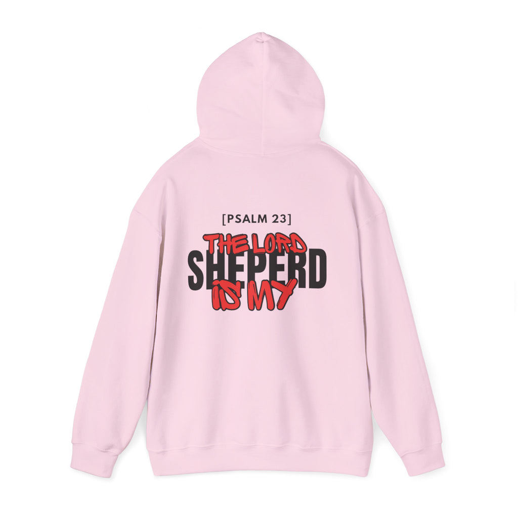 Light pink pullover hoodie with large back graphic for Psalm 23