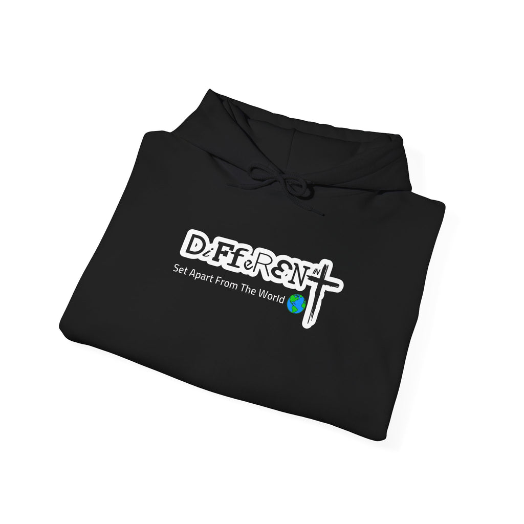 Black hoodie with front logo print and drawstring hood detail