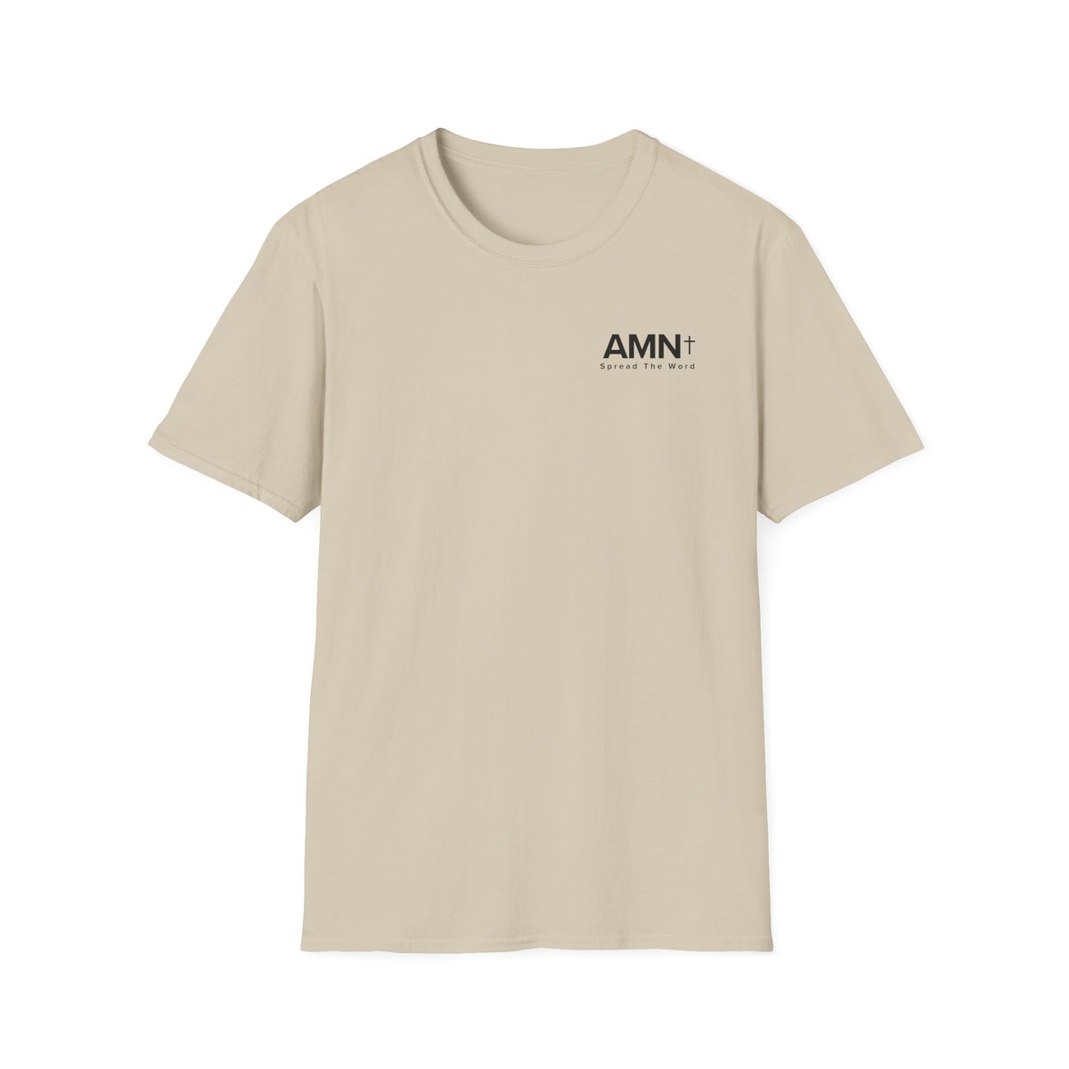 AMN T-shirt in sand with small AMN+ logo on the chest