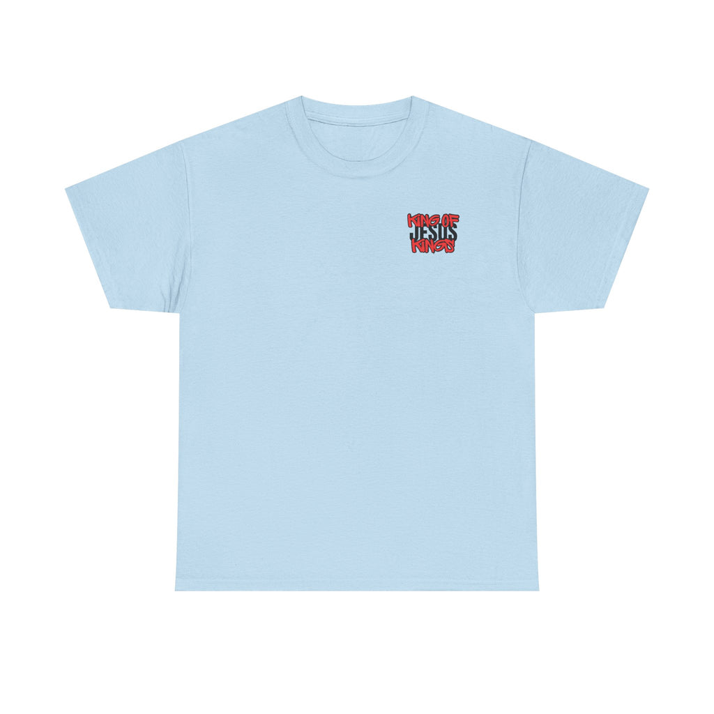 Light blue T-shirt with small chest logo graphic