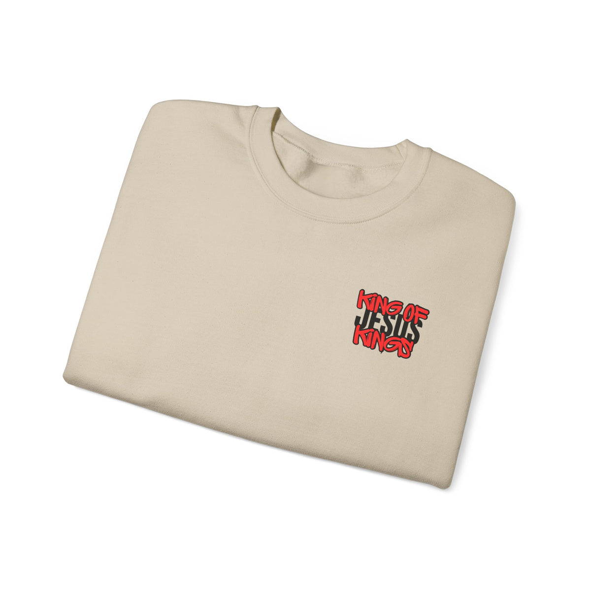 Cream crewneck t-shirt with small front graphic logo