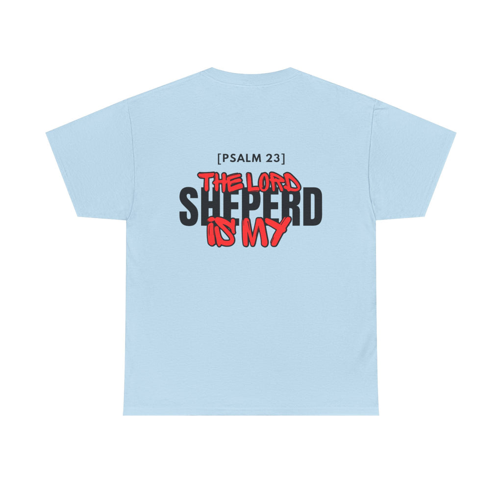 Light blue T-shirt with Psalm 23 "The Lord is my Shepherd" graphic
