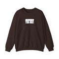 Dark brown crewneck sweater with front text logo reading “REPENT I SEEK JESUS”