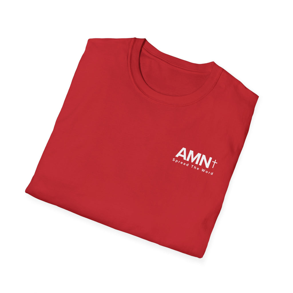 Red crew-neck T-shirt with small chest logo
