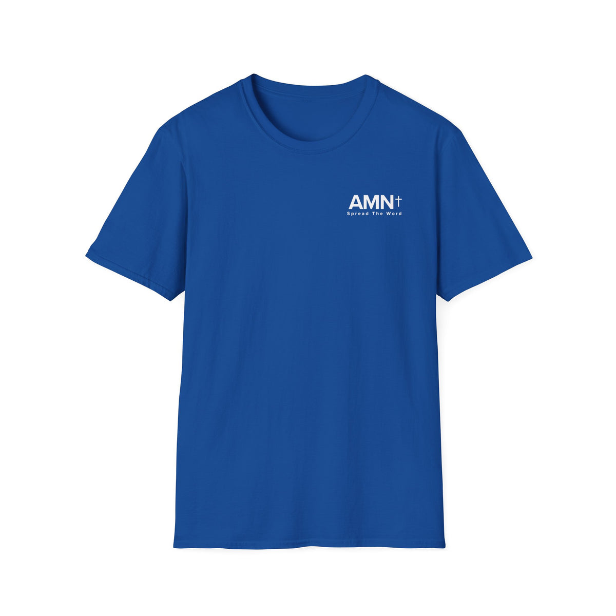 Royal blue T-shirt with small AMN+ logo on chest