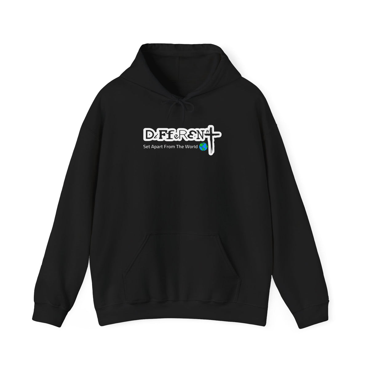 Black hoodie with drawstring hood and chest “DiFfeR3Nt” logo print