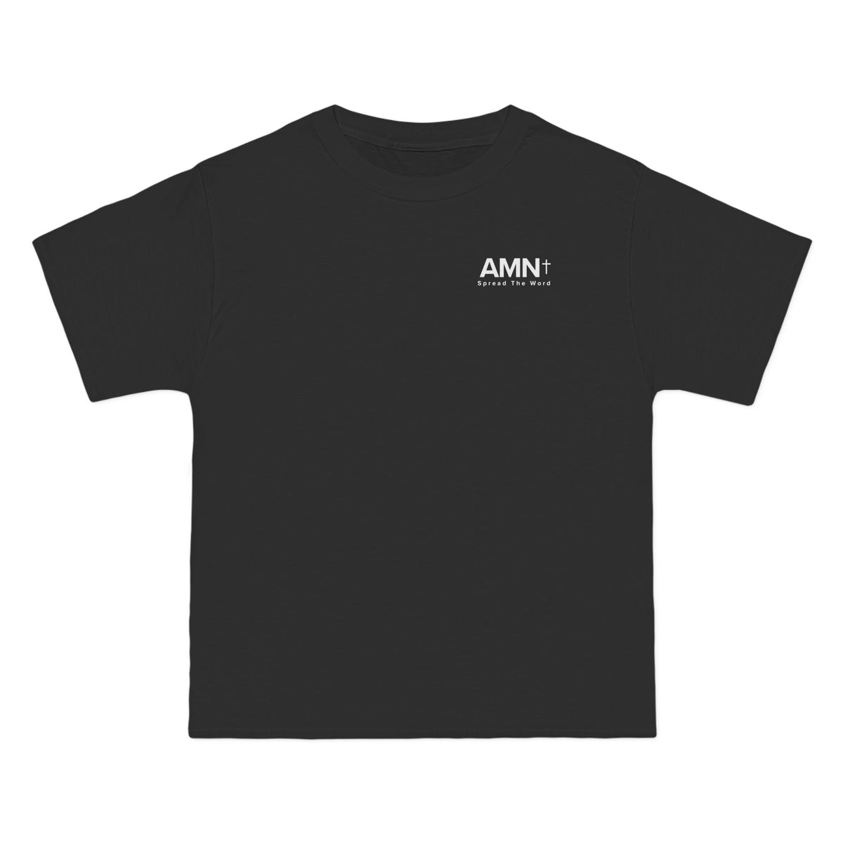 Black oversized tee, small chest AMN logo