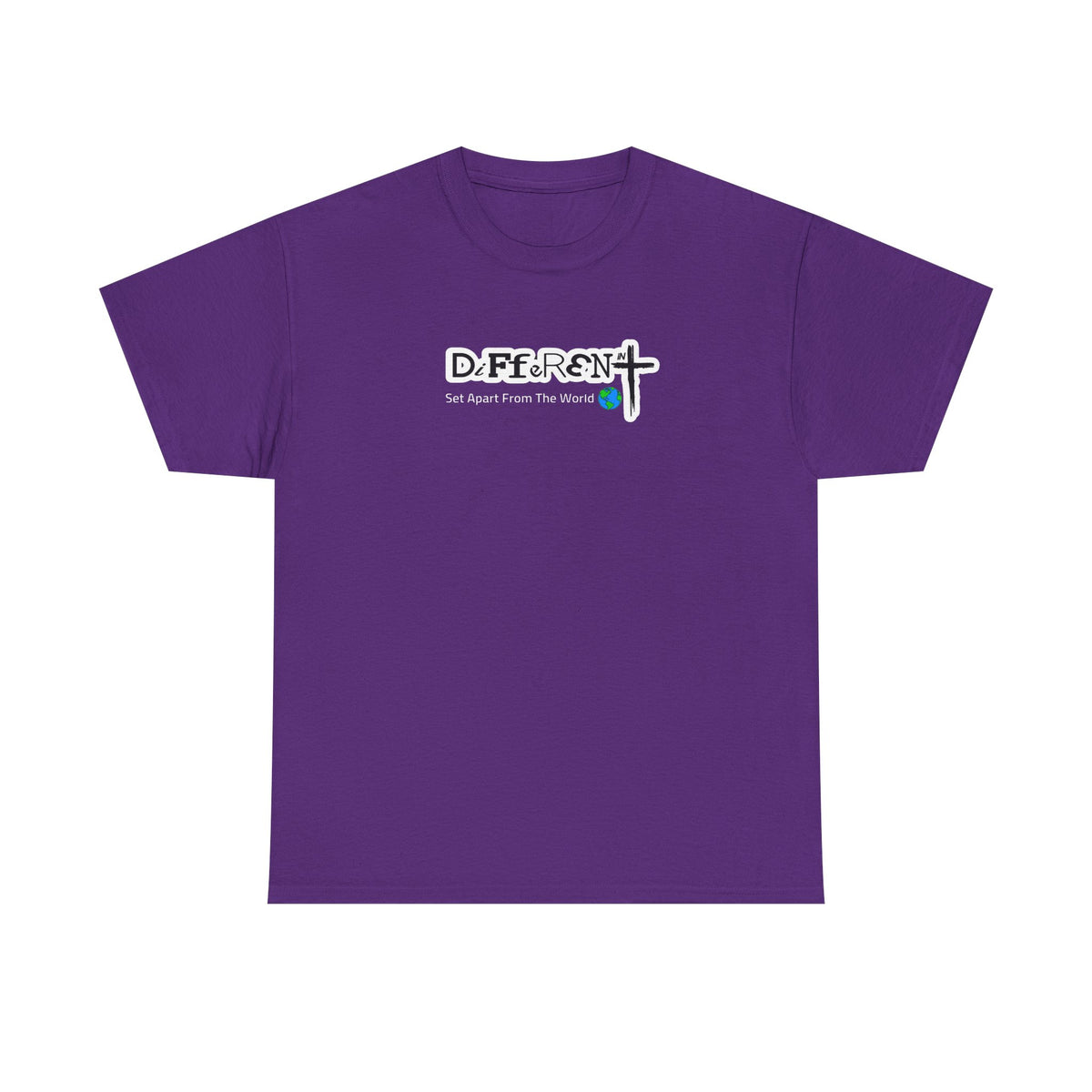 Purple crew-neck T-shirt with front logo graphic