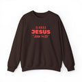 Dark brown crewneck sweater with "I LOVE JESUS" "JOHN 14:23" front print