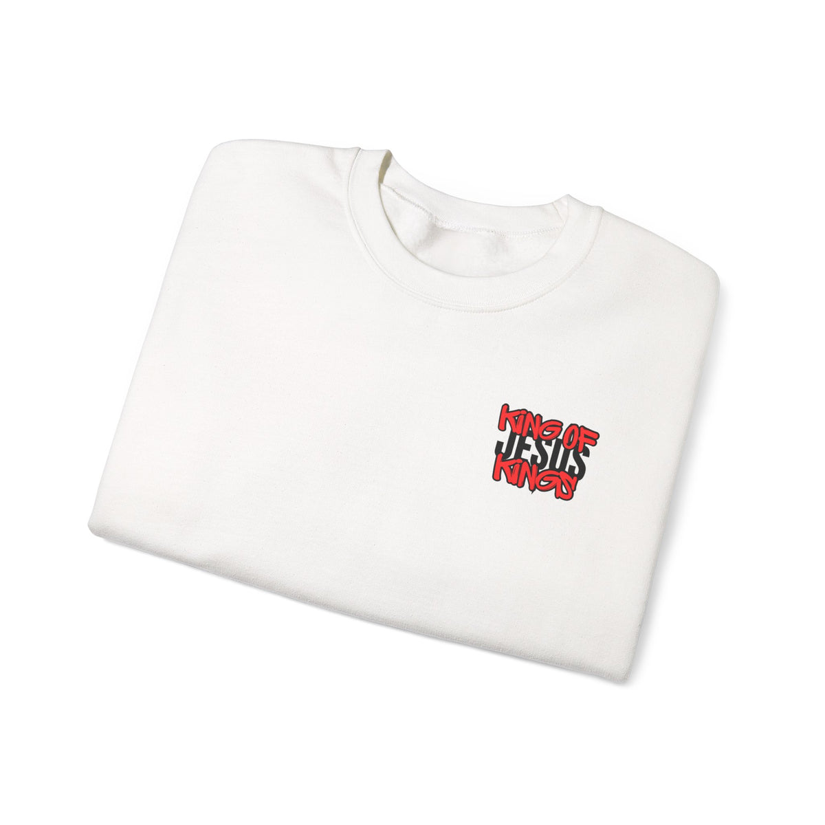 White crewneck t-shirt with small front graphic logo
