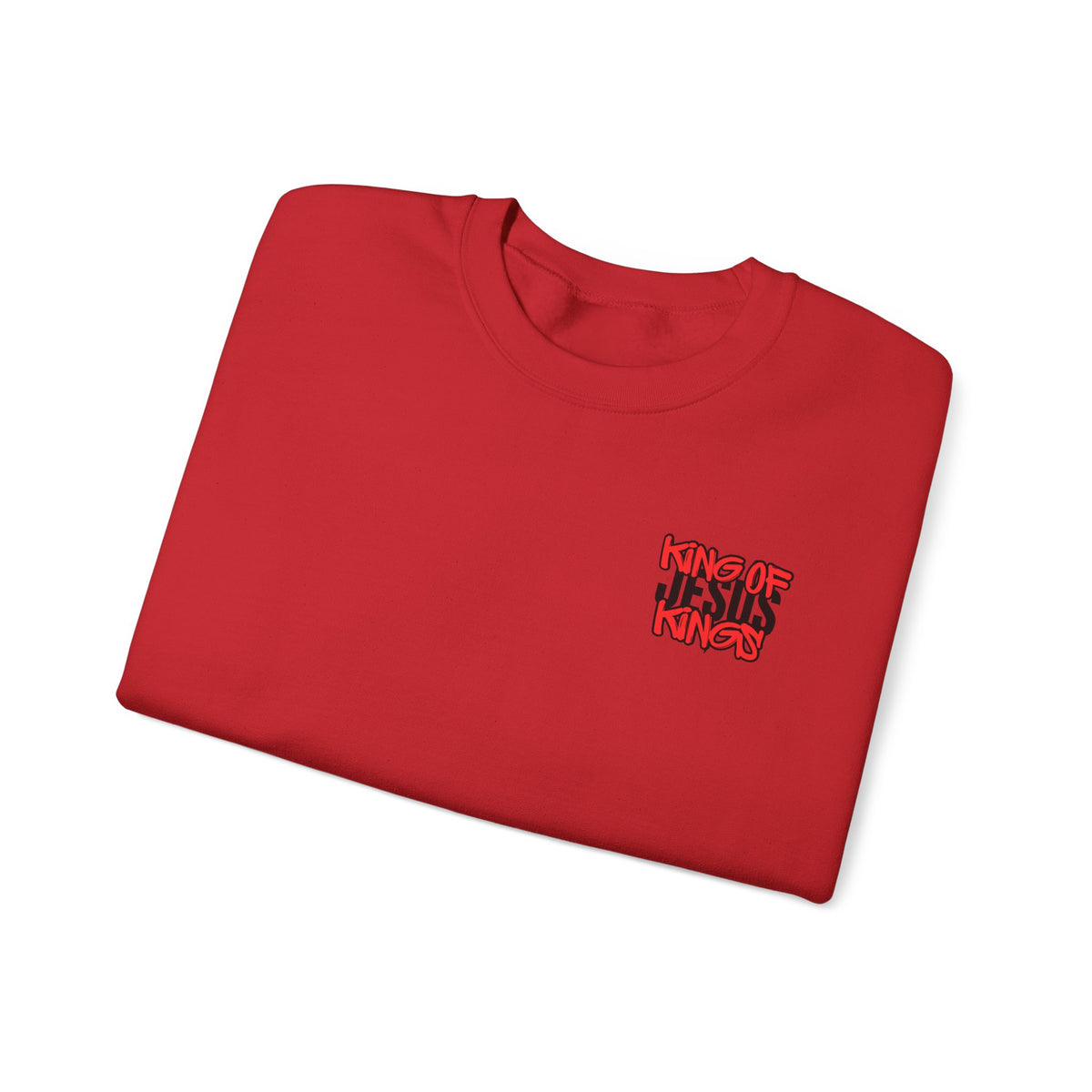 Red sweater folded with small 'King of Kings' chest logo