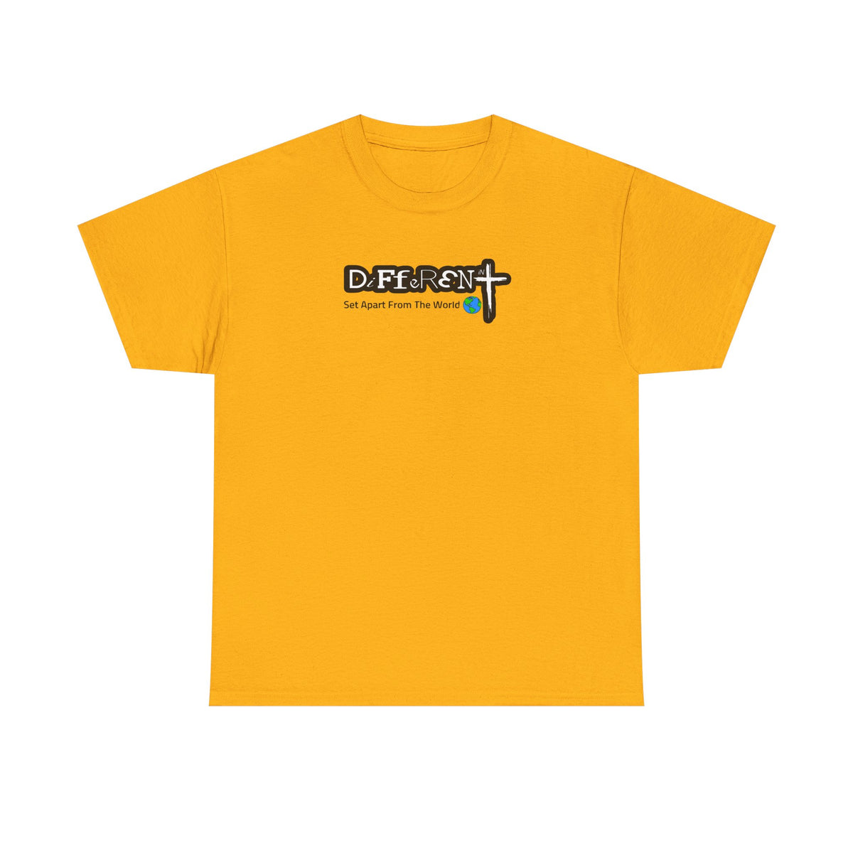 Orange crew-neck T-shirt with front logo graphic