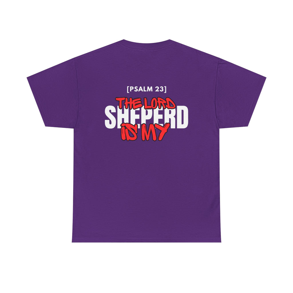 Purple T-shirt with Psalm 23 "The Lord Shepherd is my" graphic