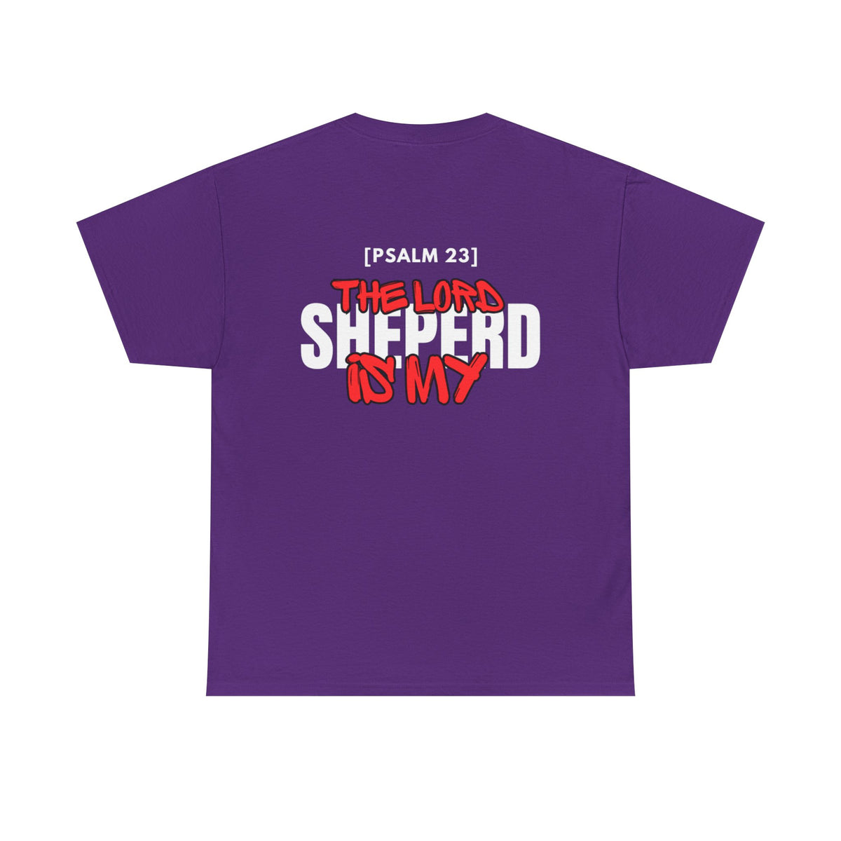 Purple T-shirt with Psalm 23 "The Lord Shepherd is my" graphic