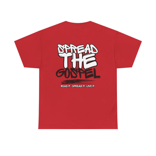 T-shirt in red with front logo text and cross graphic