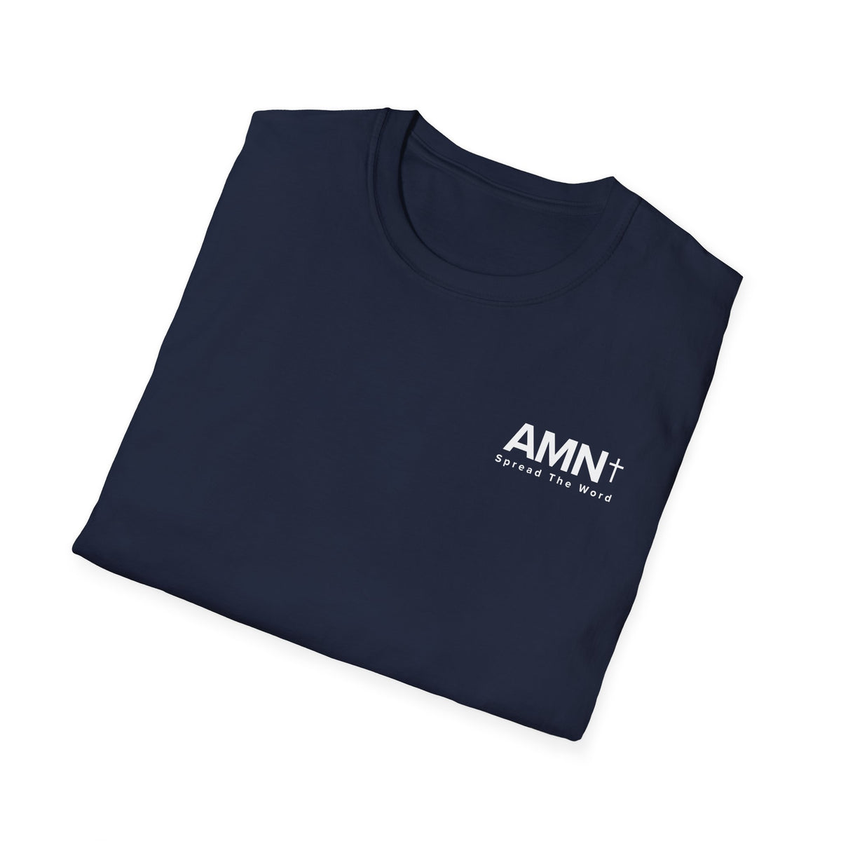 Dark navy T-shirt with small AMN+ logo on the front