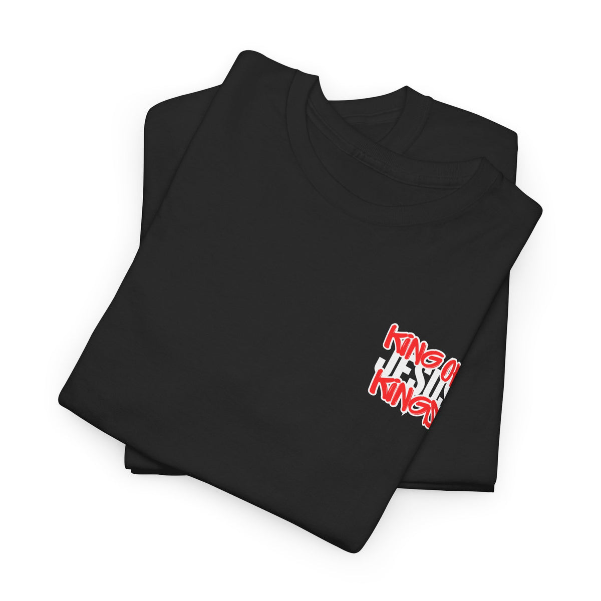 Black T-shirt set with front chest graphic (one folded).