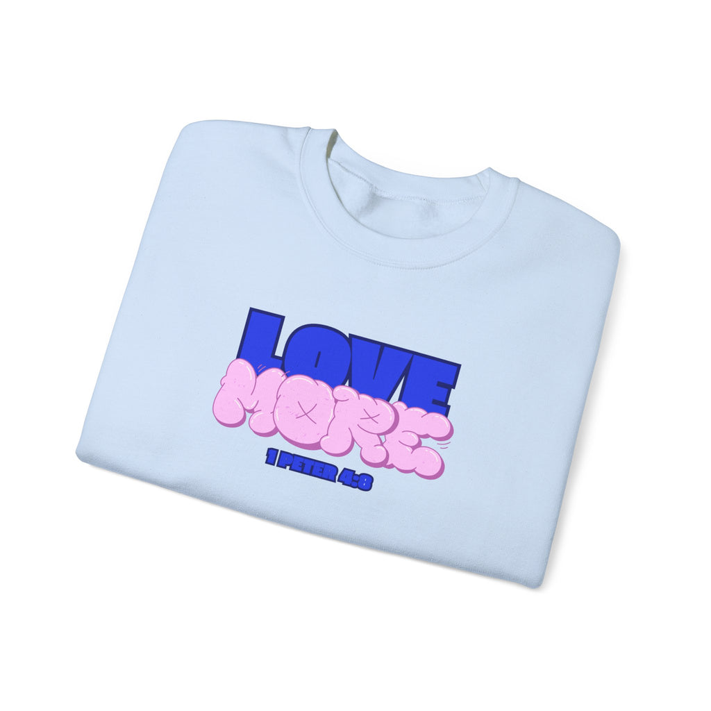 Light blue crewneck sweater with front graphic print