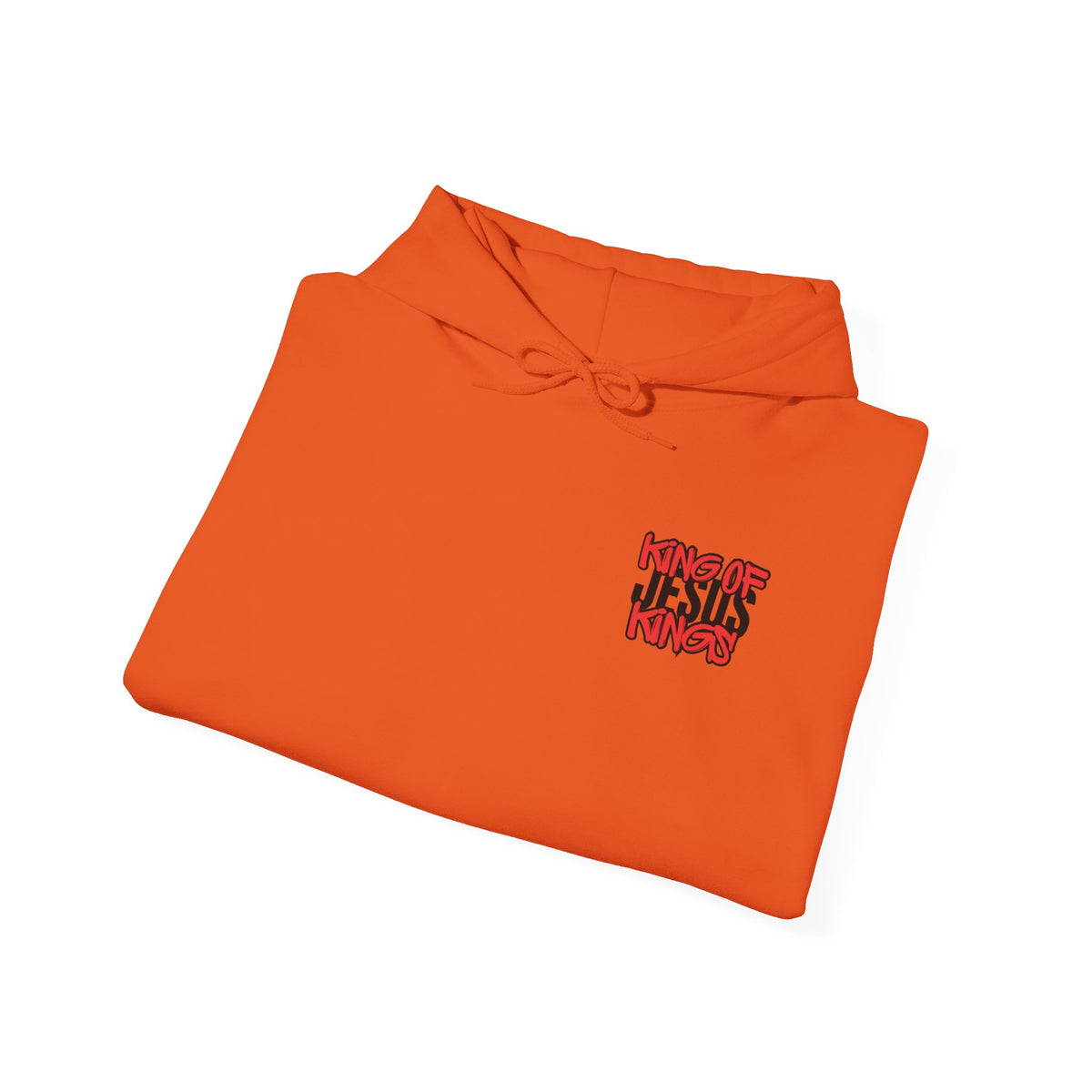 Orange hoodie with front graphic logo and drawstring hood