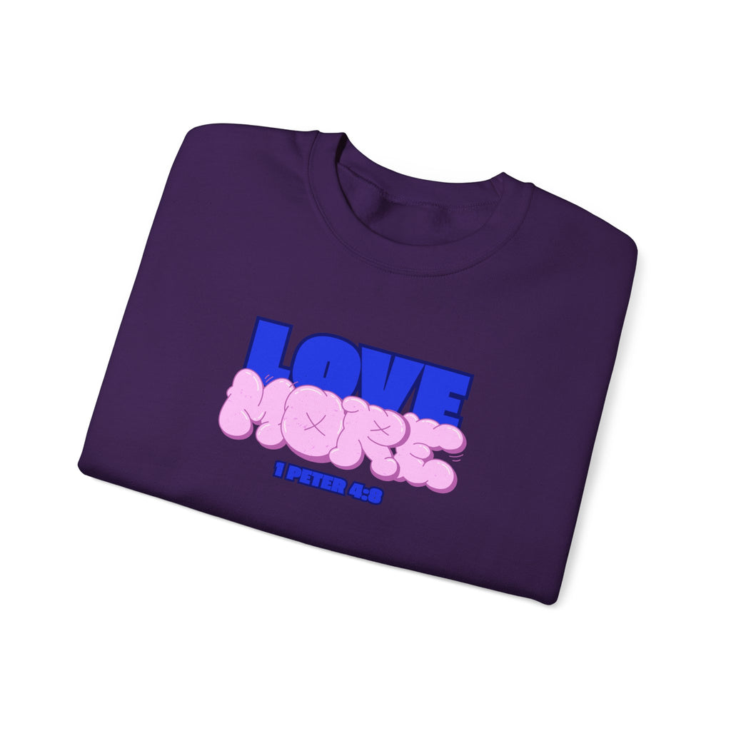 Purple crewneck sweater with front graphic print