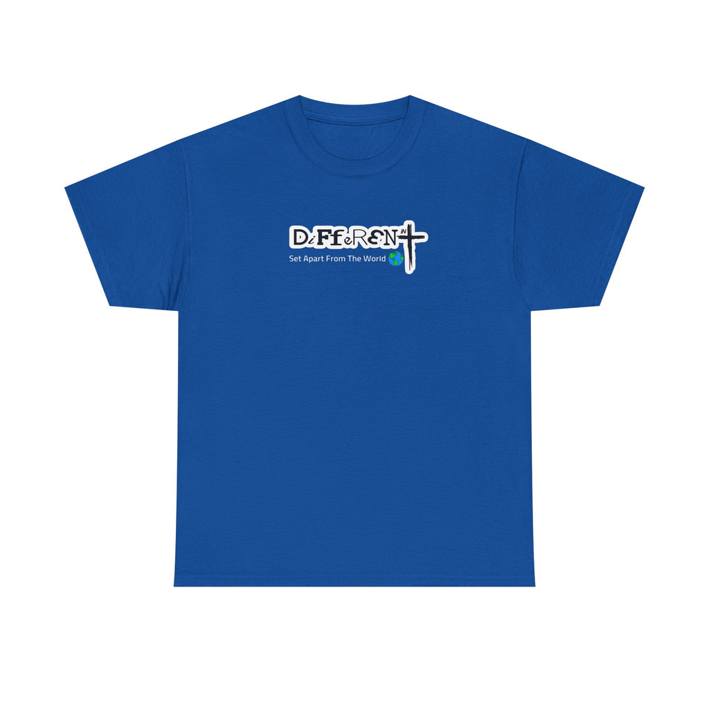 Royal blue crewneck T-shirt with small front typographic logo graphic