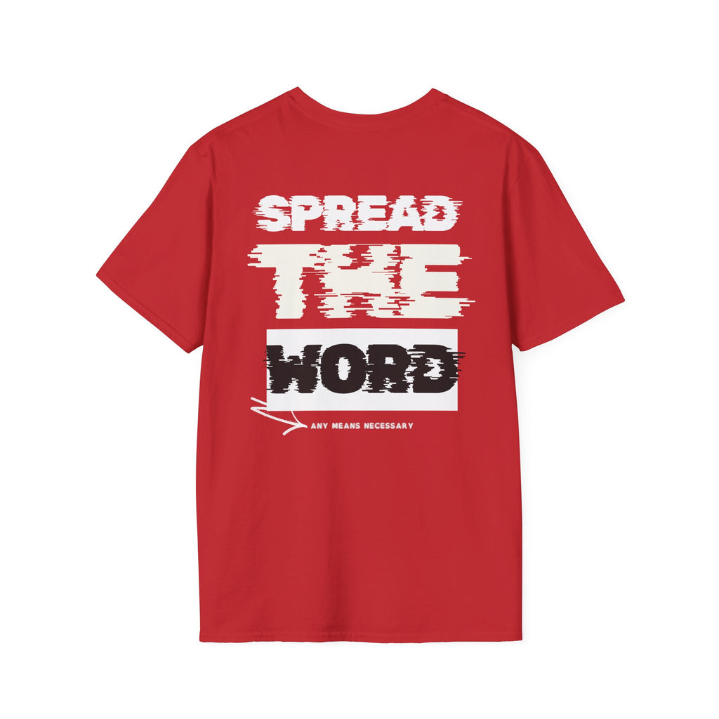 Red crew-neck T-shirt with bold front graphic print