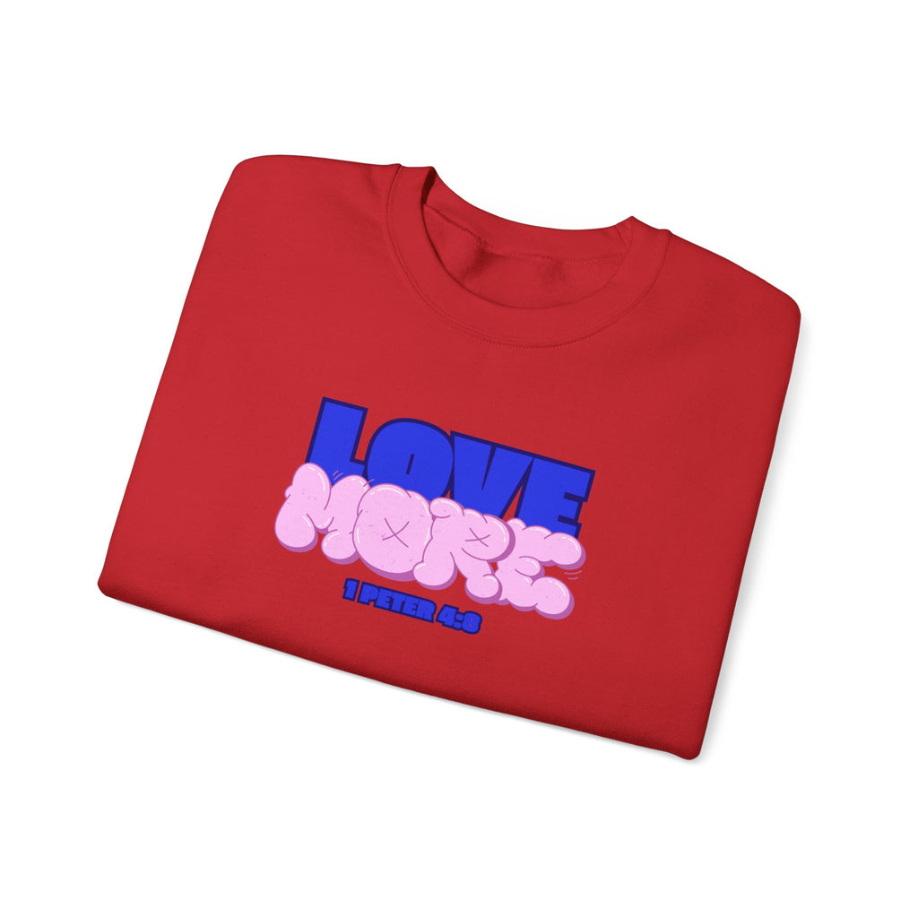 Red crewneck sweater with front graphic print