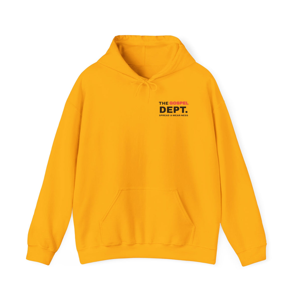 Yellow hoodie with front chest logo "THE GOSPEL DEPT."