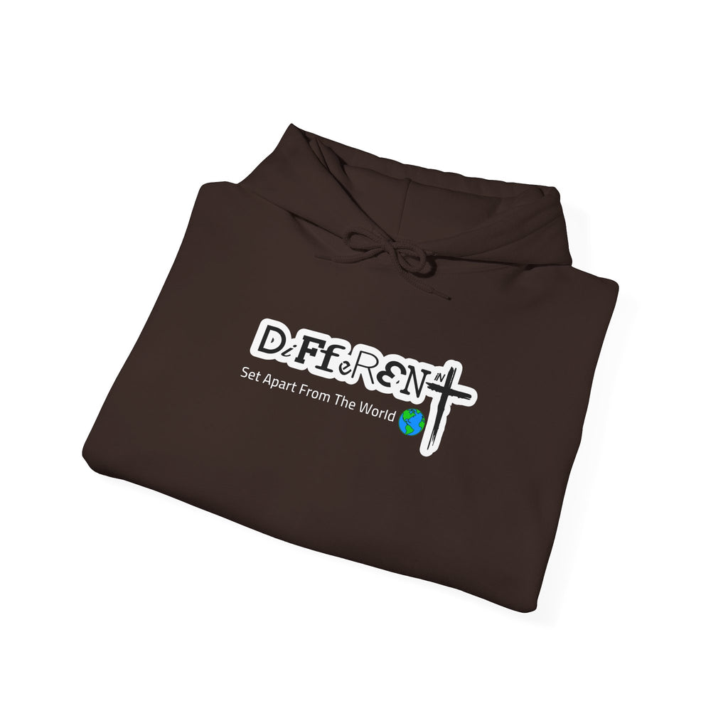 Dark brown hoodie with front D!ffeR3n+ logo and drawstring hood