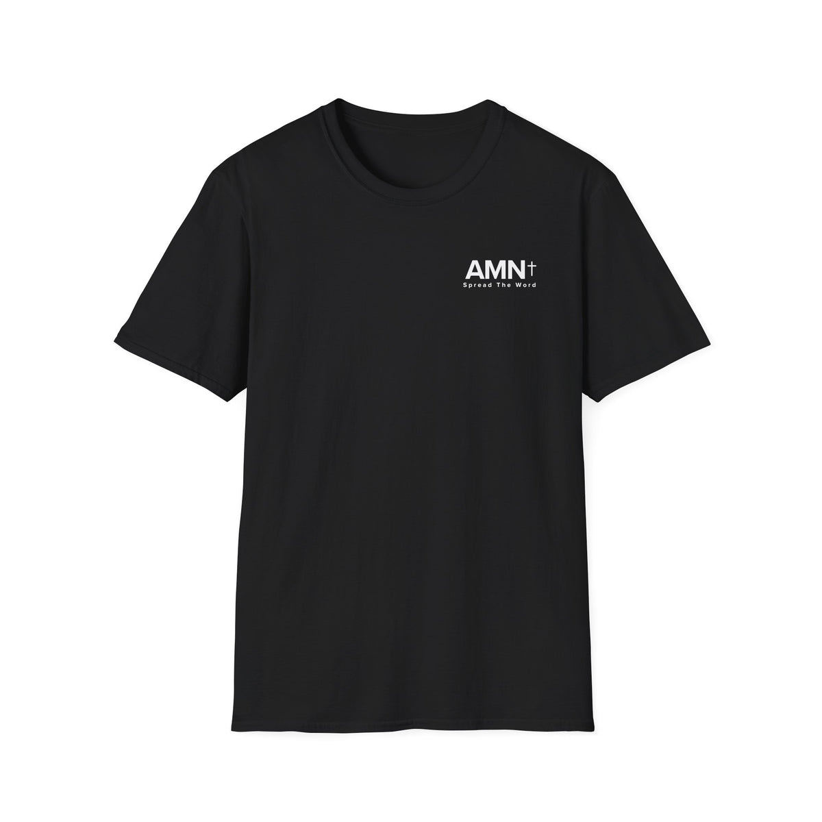 AMN T-shirt in black with small AMN+ logo on the chest