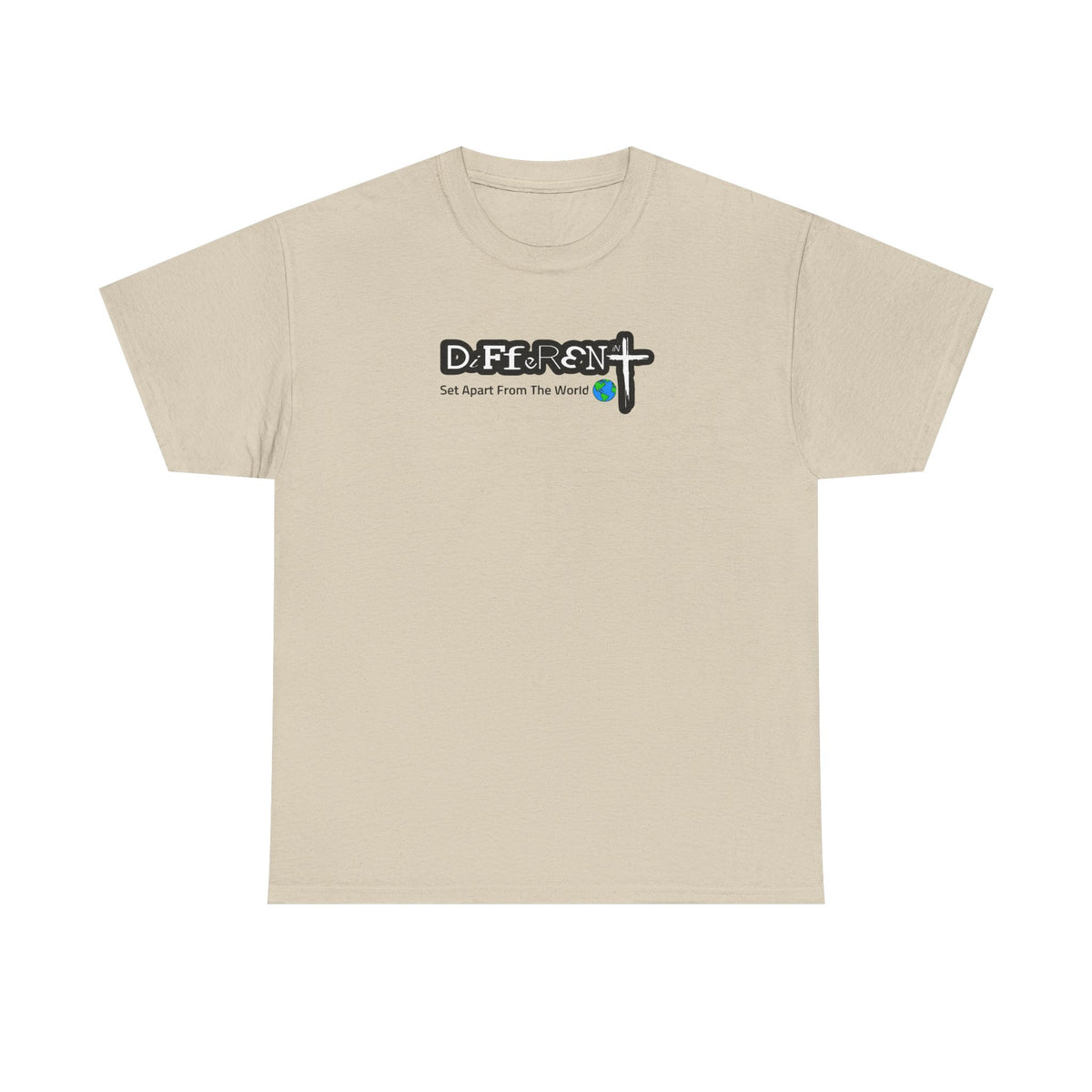 Sand crew-neck T-shirt with front logo graphic