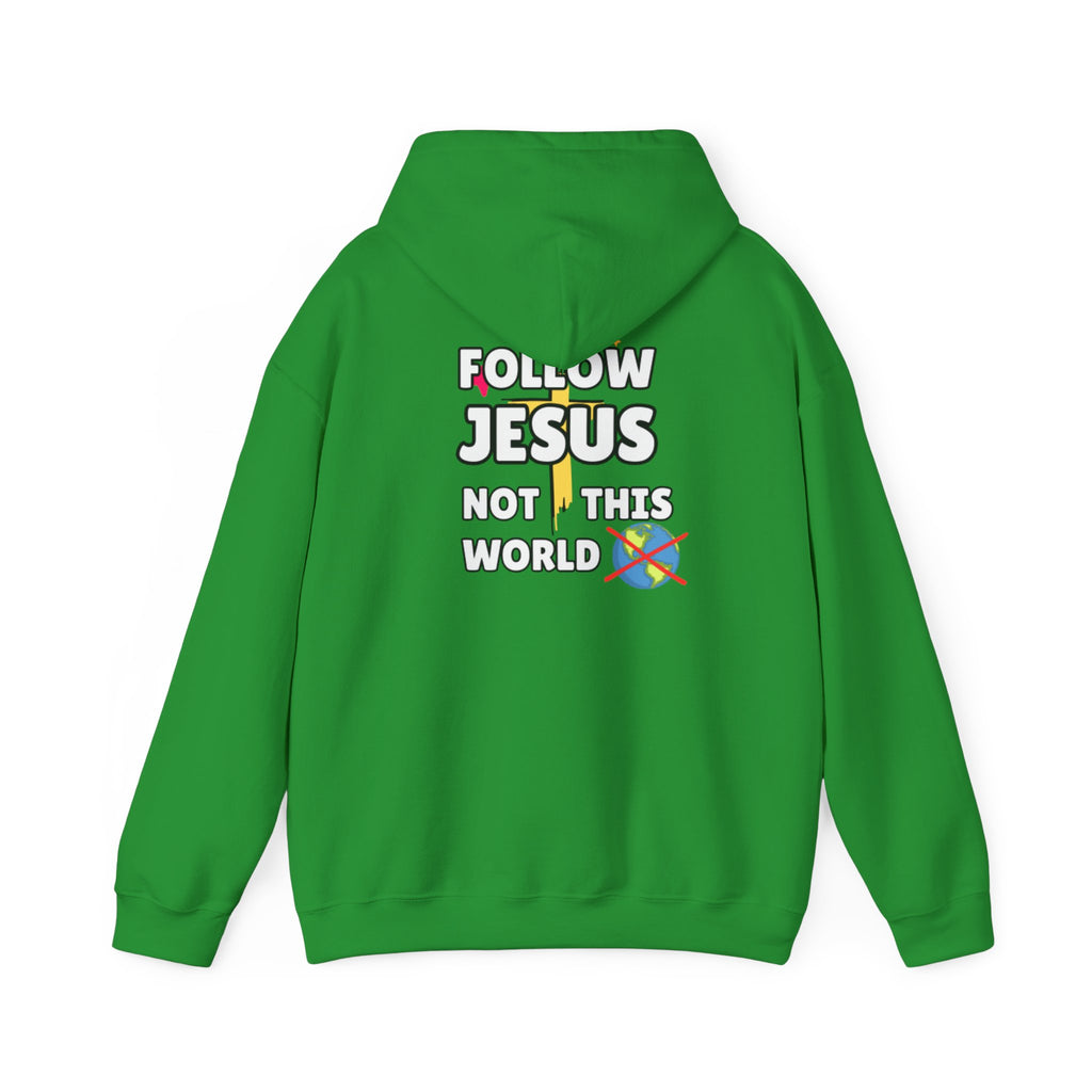 Green hoodie with 'Follow Jesus' back print
