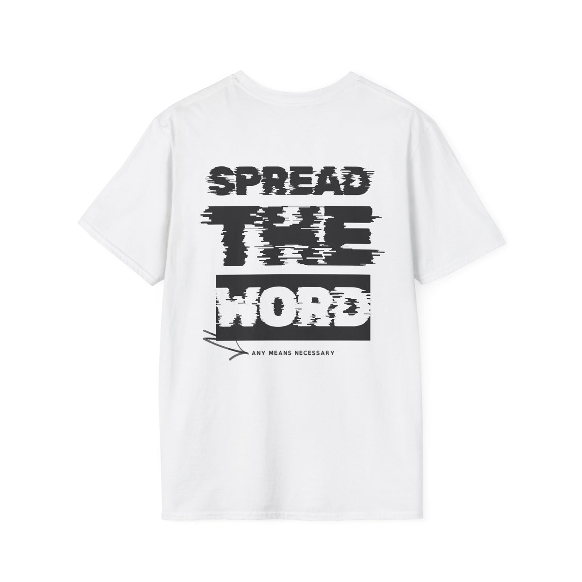 White T-shirt with large SPREAD THE WORD graphic print