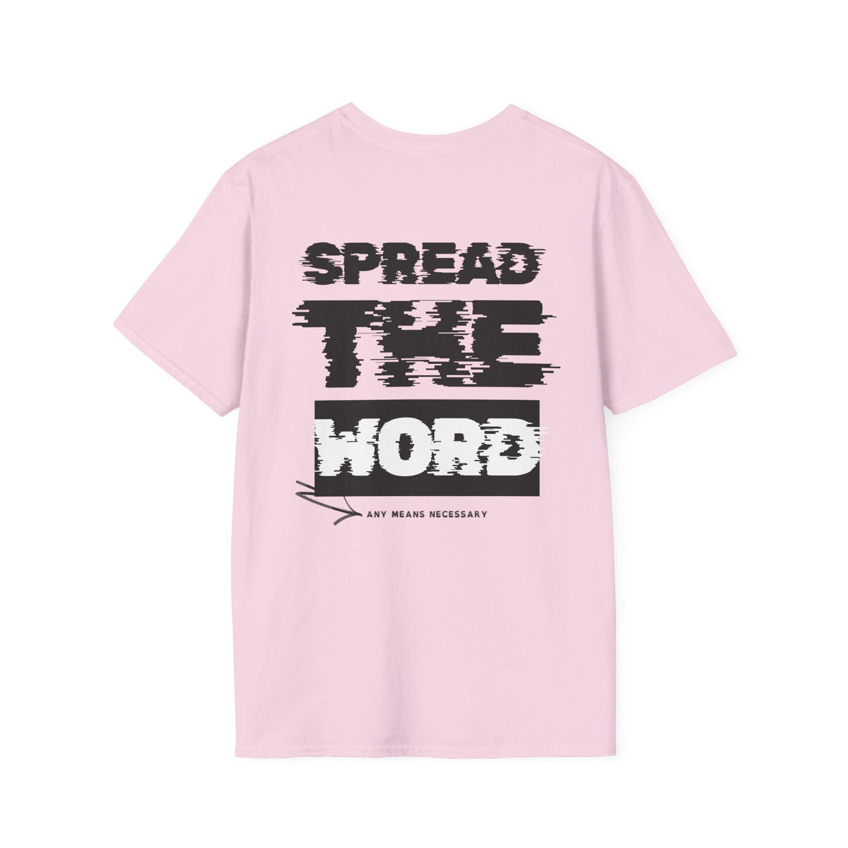 Light pink T-shirt with large distressed "WORLD" graphic on the front