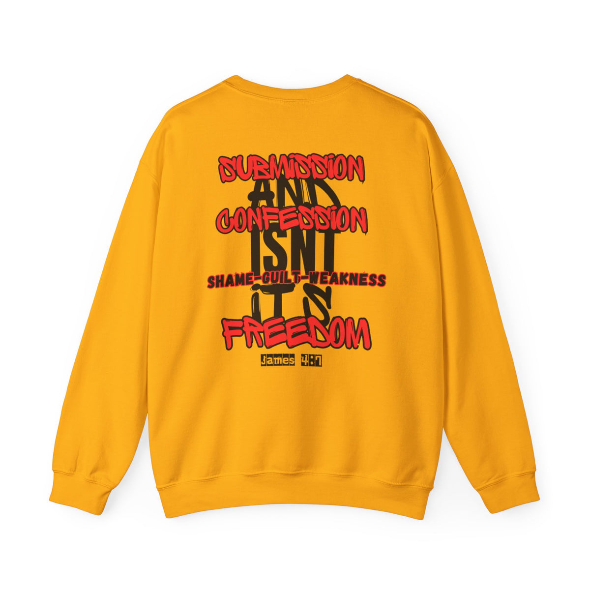 Mustard gold crewneck sweater with back graphic print