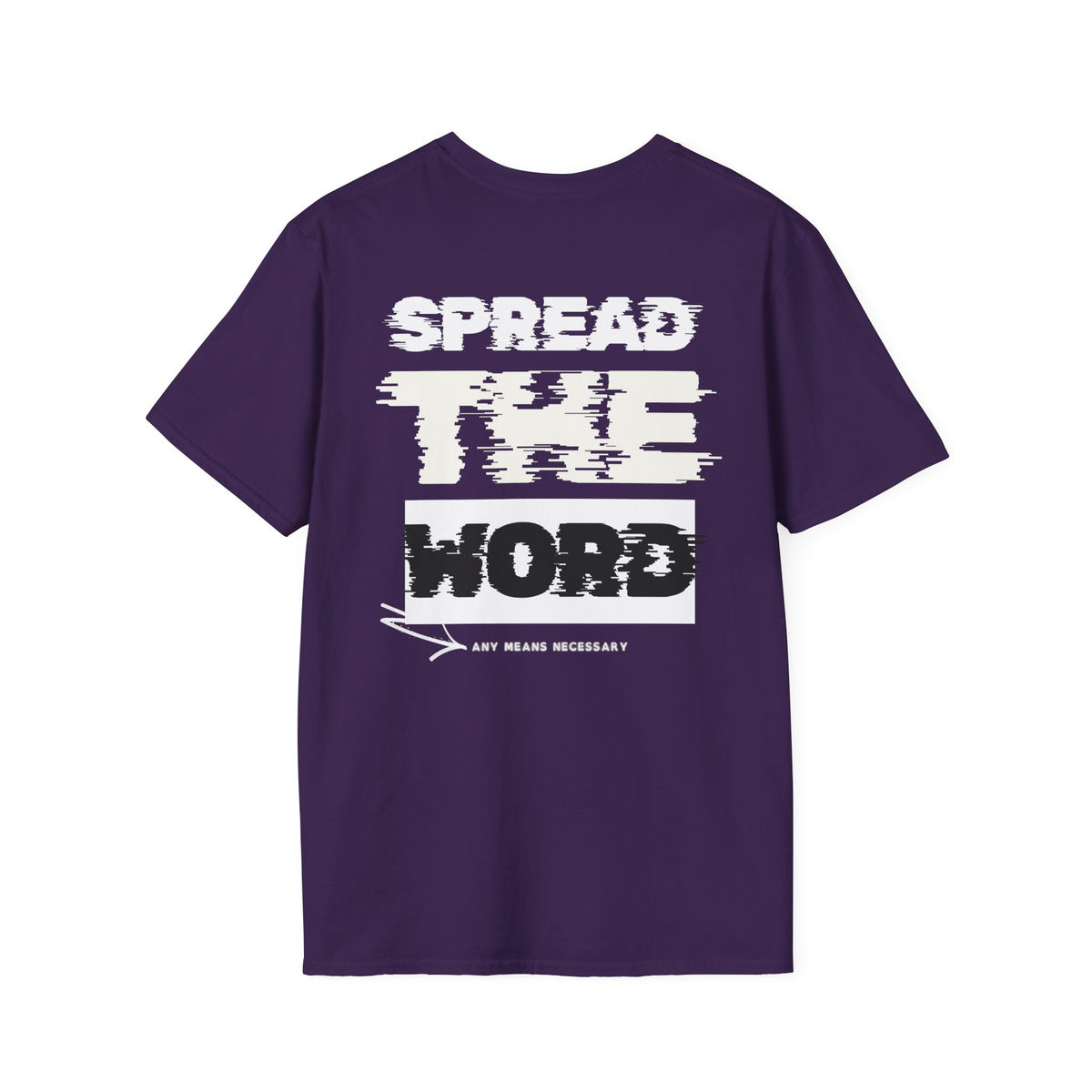 Purple T-shirt with large distressed "WORLD" graphic on the front